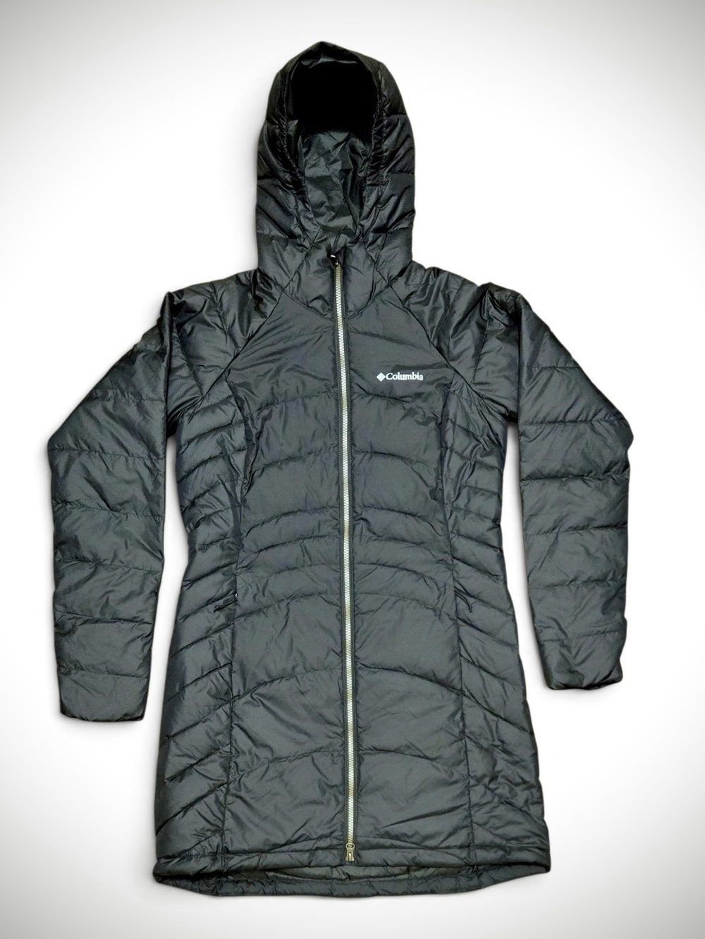 Columbia Women's Black Hooded Long Puffer Jacket